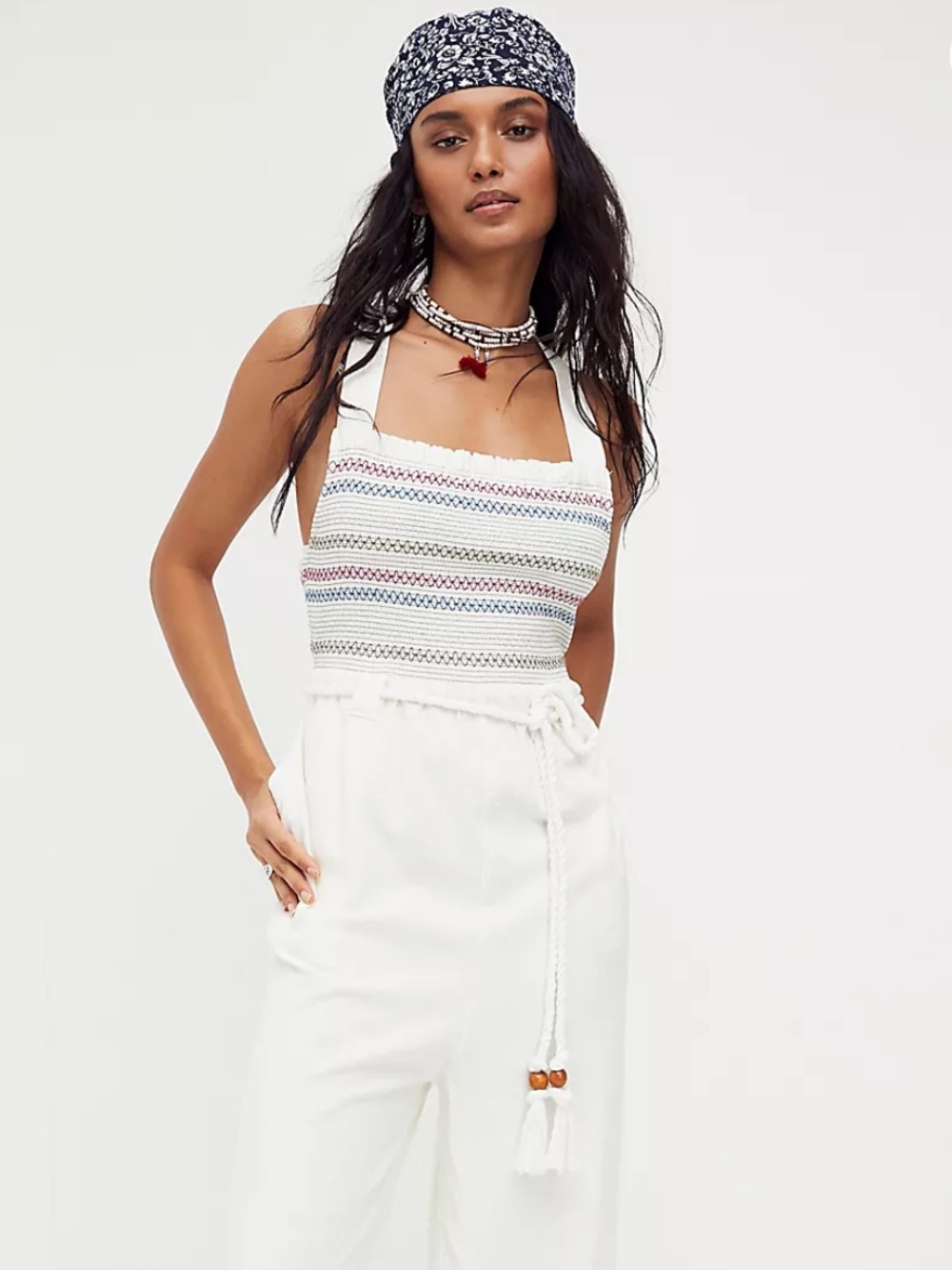 NWT Free People Sienna Smocked Jumpsuit, sz M